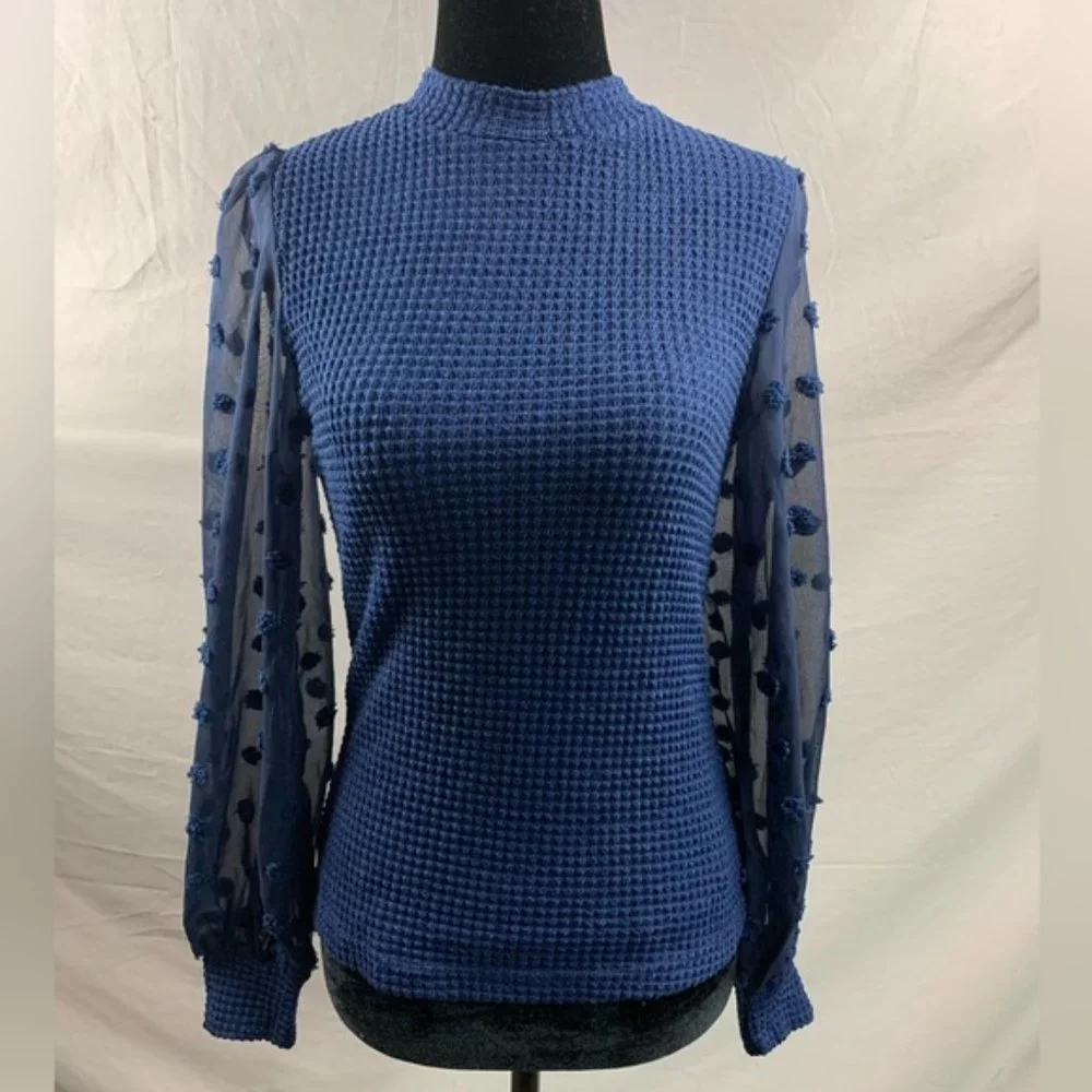LAST ONE 🔥Swiss Dot Lantern Sleeve Mock Neck Top